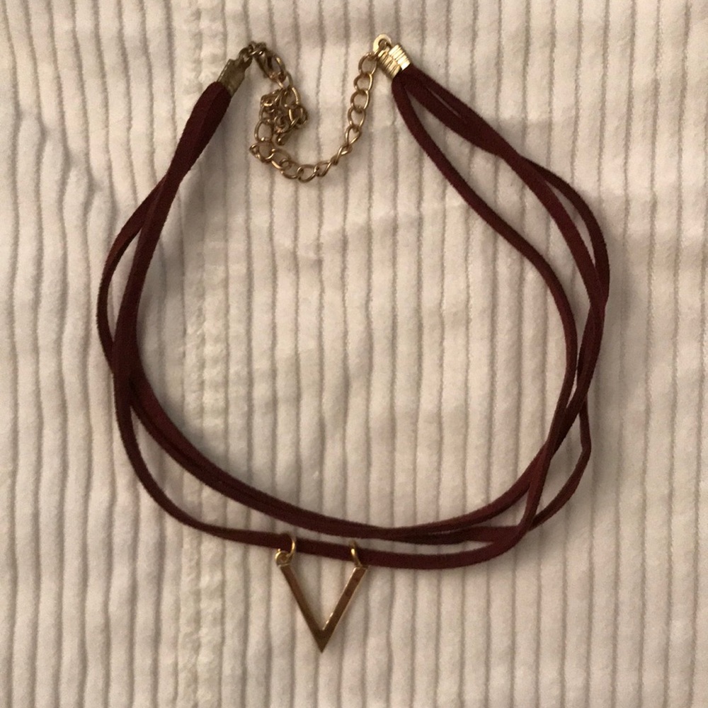 COPY - Burgundy and gold suede strand choker necklace